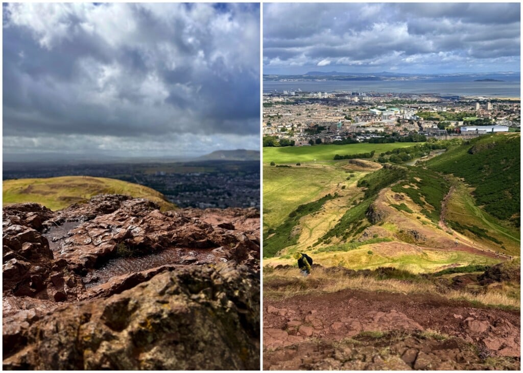 Ausblicke von Arthur´s Seat auf Edinburgh mit starkem Wind